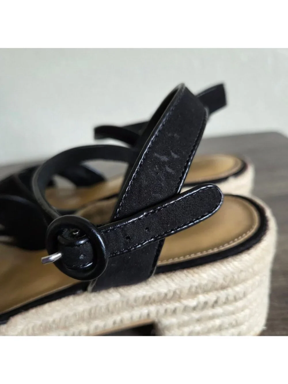 J.Crew Platform Espadrille Block Heeled Sandals Black Size Women's 10 Buckle